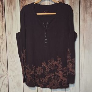 Eddie Bauer Brownish Purple Paisley & Floral Long Sleeve Thermal Tee Size XXL